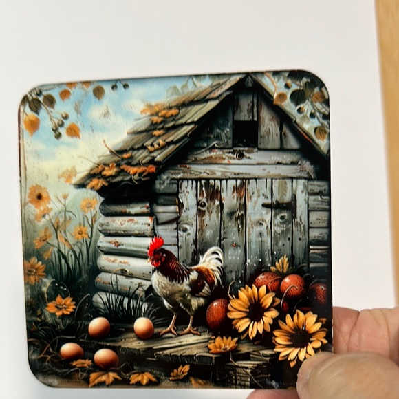 Rustic Rooster Coasters Set - Picture 4 of 5